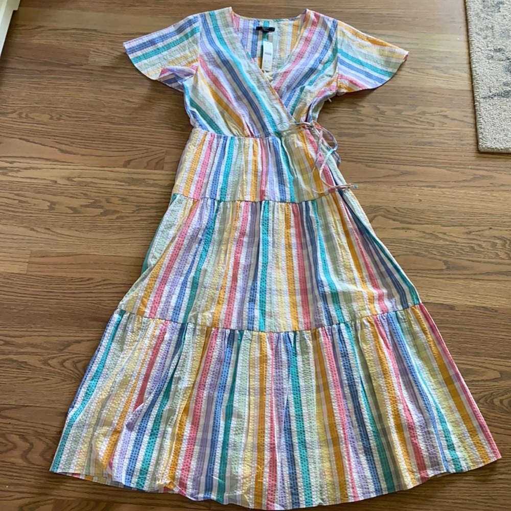 NWT J.Crew Faux Wrap Rainbow Gingham Dress